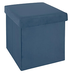 Pegane Pouf pliant Bleu foncé en velours en Polyester - 38 x 38 Cm