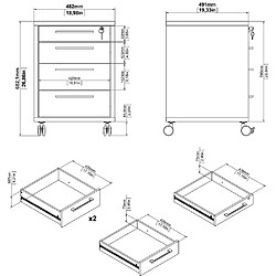 Alter Commode sur roulettes, coloris blanc, 48,2 x 68,2 x 49,1 cm