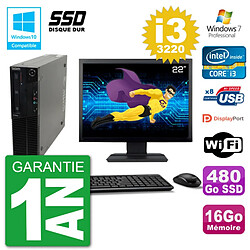 PC Lenovo M82 SFF Ecran 22" i3-3220 RAM 16Go SSD 480Go Graveur DVD Wifi W7 - Occasion