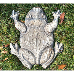 L'Héritier Du Temps Pas Japonais Motif Grenouille Décoration de Jardin en Fonte Patinée Gris 2x28x32cm