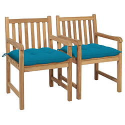 vidaXL Chaises de jardin lot de 2 et coussins bleu clair Bois de teck