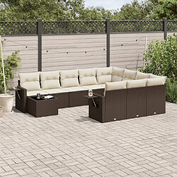 vidaXL Salon de jardin et coussins 11 pcs marron résine tressée