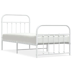 vidaXL Cadre de lit métal sans matelas avec pied de lit blanc 90x190cm