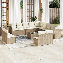 vidaXL Salon de jardin avec coussins 14 pcs beige résine tressée