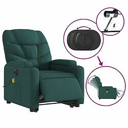 Maison Chic Fauteuil Relax pour salon, Fauteuil inclinable de massage électrique Vert foncé Tissu -GKD30418 pas cher