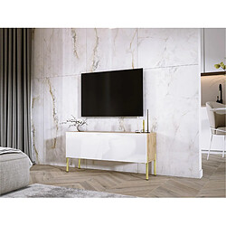 3XELIVING Meuble TV en couleur Noir mat avec pieds droits en or, D: l : 100 cm, H : 52 cm, P : 32 cm