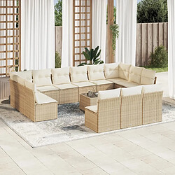 Maison Chic Salon de jardin avec coussins 14 pcs | Ensemble de Table et chaises | Mobilier d'Extérieur beige résine tressée -GKD50381