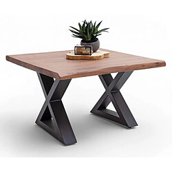 Pegane Table basse en bois d'acacia massif noyer / acier anthracite - L.75 x H.45 x P.75 cm