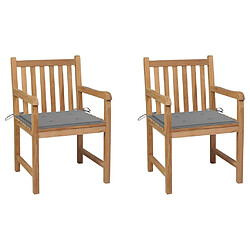 vidaXL Chaises de jardin lot de 2 et coussins gris Bois de teck massif 