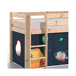 Avis Mes Lit surélevé 90x200 cm avec toboggan naturel décor astronaute - PINO