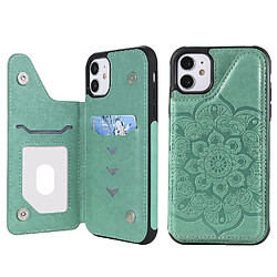 Coque en TPU + PU Empreinte Fleur Antichoc avec béquille vert pour votre Apple iPhone 11 6.1 pouces