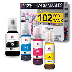 123CONSOMMABLES - 102 EcoTank - Multipack encre compatible avec EPSON 102 EcoTank ET-2700 ET-2750 ET-2751 ET-2756 ET-2850 ET-2851 ET-2856 ET-3700 ET-3750 ET-4750 ET-4850 ET-15000