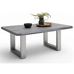 Avis Pegane Table basse en bois d'acacia massif gris et acier inoxydable - L.110 x H.45 x P.70 cm