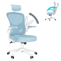 Chaise de bureau - Chaise de bureau ergonomique Rattantree avec appui-tête réglable et support lombaire - Accoudoirs rembourrés rabattables - Chaise de bureau confortable en maille Chaise de travail à dossier haut - Chaise d'ordinateur pivotante - Bleu