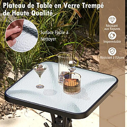 Helloshop26 Table de jardin carrée plateau en verre trempé 50 cm table basse de patio avec cadre en métal robuste charge 100 kg noir 20_0009419