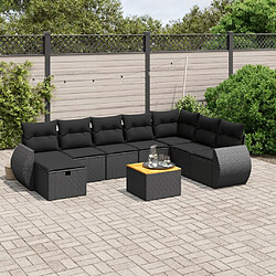 Maison Chic Ensemble Tables et chaises d'extérieur 9 pcs avec coussins,Salon de jardin noir résine tressée -GKD614009