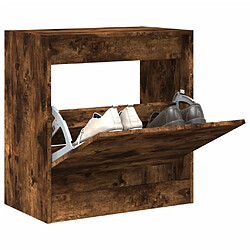 Maison Chic Armoire à chaussures | Meuble de rangement à chaussures Meuble d'Entrée chêne fumé 60x34x63,5 cm bois d'ingénierie -MN46457