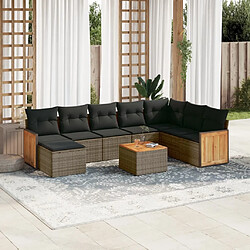 Maison Chic Salon de jardin 9 pcs avec coussins | Ensemble de Table et chaises | Mobilier d'Extérieur gris résine tressée -GKD92213