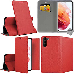 Htdmobiles Housse etui portefeuille avec coque intérieure en silicone pour Samsung Galaxy S21 Plus 5G + verre trempe - ROUGE MAGNET