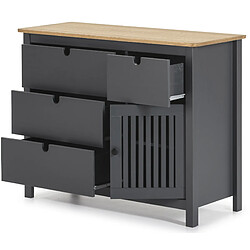 Acheter Pegane Commode en pin massif décor ciré gris anthracite et chêne, meuble de rangement - Longueur 100 x Profondeur 40 x Hauteur 80 cm