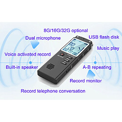 Universal Magnétophone portatif de 8 Go, 1 536 kbps, activation vocale, enregistrement de conférences, de conférences, d'entretiens, de lecteurs de musique d'essai