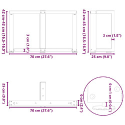 vidaXL Pieds de table basse forme de T 2pcs noir 70x25x(42-43)cm acier pas cher