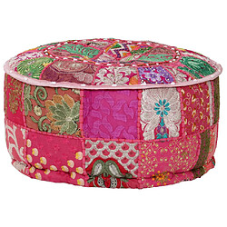 vidaXL Pouf rond en coton en patchwork fait à la main 40 x 20 cm Rose