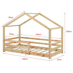 Acheter Lit d'Enfant Maison avec Barreaux de Sécurité Knätten Pin 70 x 140 cm Bois Naturel [en.casa]