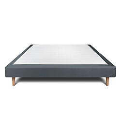 Sommeil de plomb Lit 140x200cm avec tête de lit capitonnée velours et sommier tapissier gris anthracite - Hauteur totale : 29cm