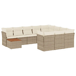 vidaXL Salon de jardin 11 pcs avec coussins beige résine tressée