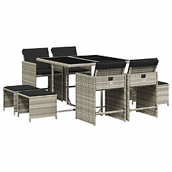 Maison Chic Ensemble à manger d'extérieur 9 pcs avec coussins,Salon de jardin,Mobilier de jardin gris clair rotin -GKD207225