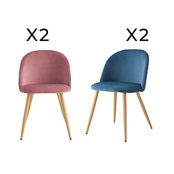 Rendez Vous Deco Pack 4 chaises Cosy en velours bleu et rose