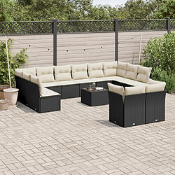 vidaXL Salon de jardin avec coussins 13 pcs noir résine tressée