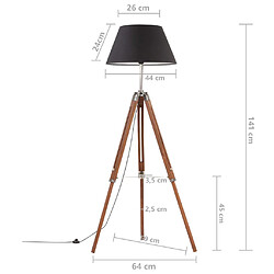 vidaXL Lampadaire à trépied Marron miel et noir Bois de teck 141 cm pas cher