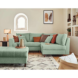 Lisa Design Rune - canapé d'angle droit - 4 places - avec pouf d'appoint - en tissu bouclette Rune - canapé d'angle droit - 4 places - avec pouf d'appoint - en tissu bouclette - Vert sauge