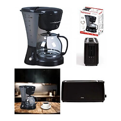 Techwood Cafetière électrique 800W Noire Ecran LCD 1.2L 12 Tasses maintien au chaud + Grille-pain Longue Fente 900W