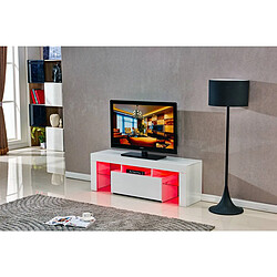 Avis Habitat Et Jardin Meuble TV LED Borda - 130 x 34 x 45 cm - Blanc laqué