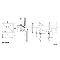 Acheter Auralum MAX 2 en1 Évier de Cuisine 1 Bac 55*44*19CM, à Encastrer/Fleur/ Sous-Plan, Noir+Robinet Cuisine Douchette Extractible Deux Jets Pivotant 360°,Noir