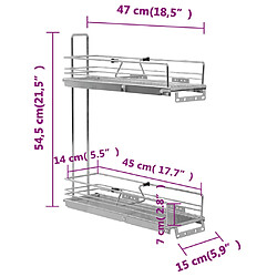 vidaXL Panier à 2 niveaux métallique de cuisine 47x15x54,5 cm pas cher