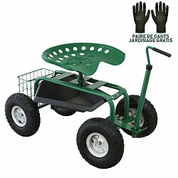 Monstershop Siège pour Jardin Robuste Vert avec Panier et Bac à Outils