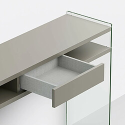 Inside 75 Table console MAYA coloris gris tourterelle piétement en verre transparent