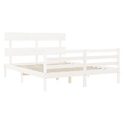 Maison Chic Lit adulte - Cadre Structure de lit avec tête de lit Contemporain blanc 160x200 cm bois massif -MN40774 pas cher