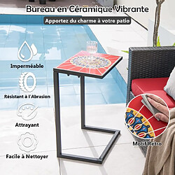 Helloshop26 Table d'appoint extérieure en forme de C plateau en céramique petite table basse en métal antirouille imperméable charge 50 kg pour terrasse balcon 20_0005206