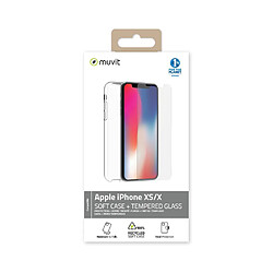 Muvit Coque pour iPhone XS/X Série Recycletek et Protection d'Écran en Verre Trempé Transparent