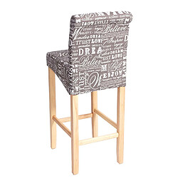 Mendler Tabouret de bar HWC-C33, tabouret de comptoir, bois ~ écriture, gris, pieds clairs, tissu/textile pas cher