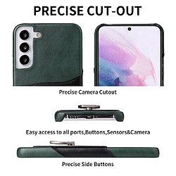 Coque en TPU + cuir véritable FIERRE SHANN avec béquille en anneau et porte-carte vert pour votre Samsung Galaxy S22 Plus 5G