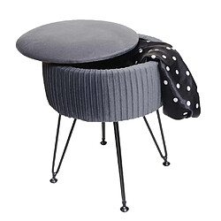 Acheter Mendler Pouf HWC-K47 compartiment de rangement Ø 33cm aspect velours ~ gris clairs piètement noir