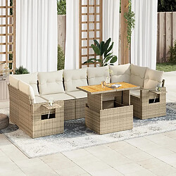 vidaXL Salon de jardin avec coussins 8 pcs beige résine tressée