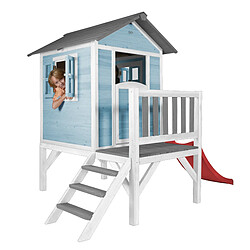 AXI Maison Enfant Beach Lodge XL en Bleu avec Toboggan en Rouge | Maison de Jeux en Bois FFC pour Les Enfants | Maisonnette / Cabane de Jeu pour Le Jardin pas cher