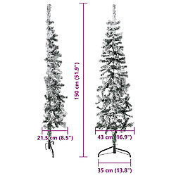 vidaXL Demi sapin de Noël artificiel mince avec neige floquée 150 cm pas cher